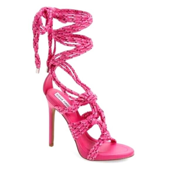 Steve Madden Fiore Ankle Rope Tie Sandal In Multi Pink Size 8.5 Stiletto Heels - Picture 1 of 9